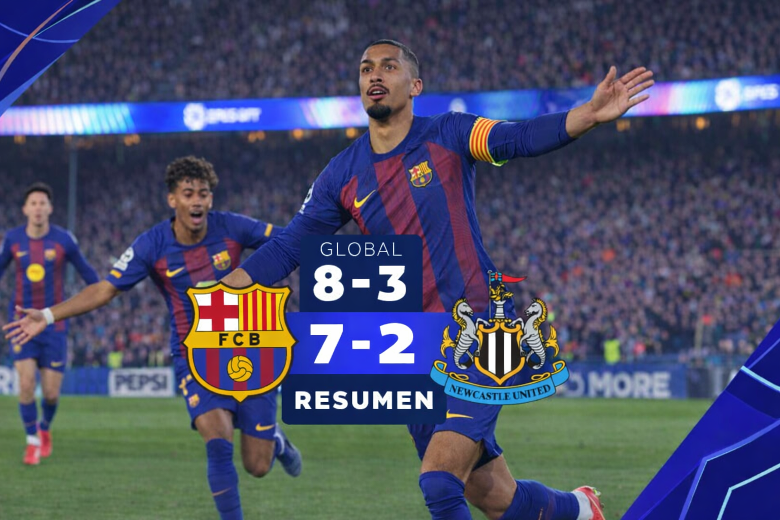 Barcelona golea 7-2 al Newcastle y avanza en Champions